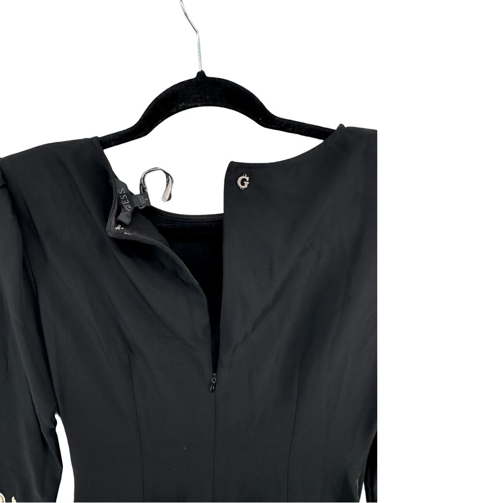 GUESS Eco Angele Foliage Mini Dress Black Embroidered Bell Sleeve Size L - Picture 11 of 15